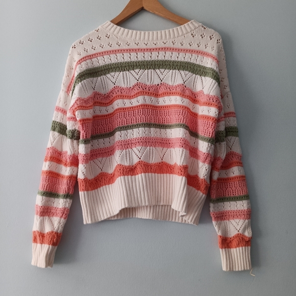 Elegant Striped Women's Sweater in Pink and Green - Picture 1 of 6